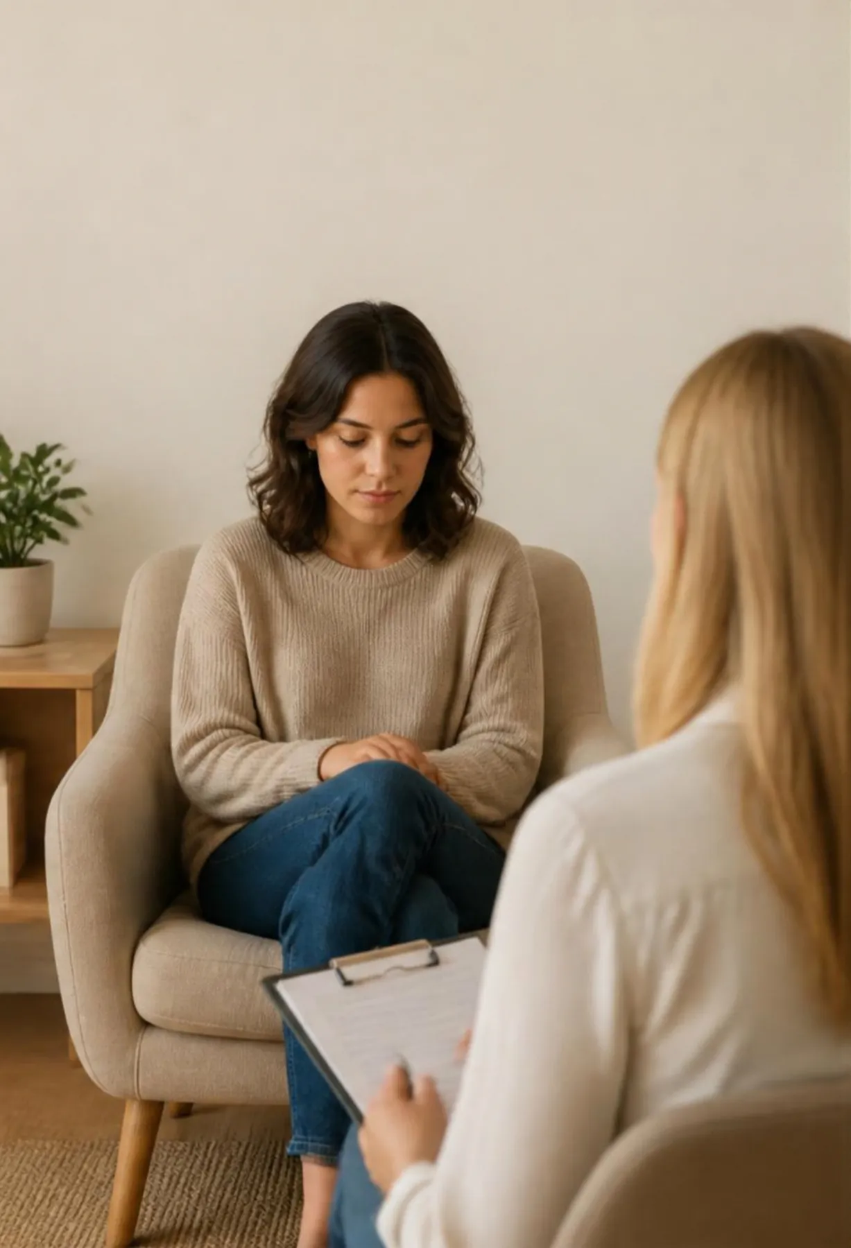 Sesión de terapia en una consulta cálida